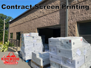 pallets of Next Level t-shirts for a contract screen print order.