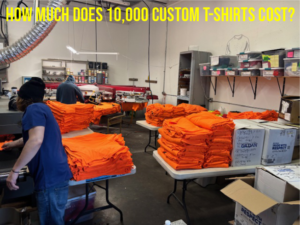 bulk custom t-shirts stacked and ready to be boxed.